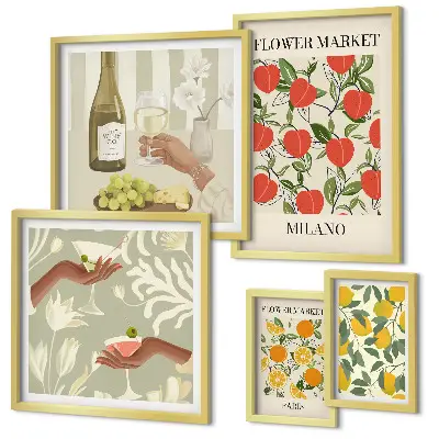 Quadro Galeria de Parede estampa vintage de frutas e flores