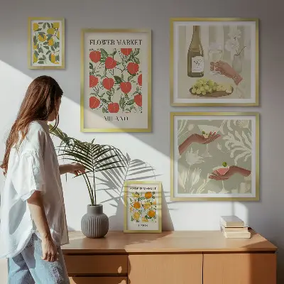 Quadro Galeria de Parede estampa vintage de frutas e flores