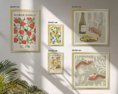 Quadro Galeria de Parede estampa vintage de frutas e flores