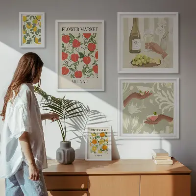 Quadro Galeria de Parede estampa vintage de frutas e flores
