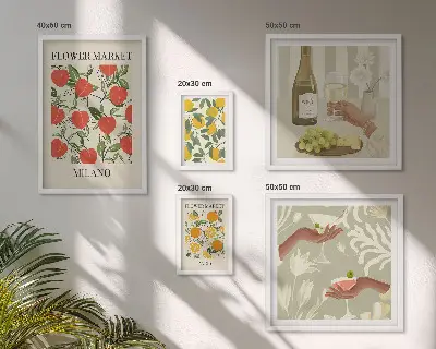 Quadro Galeria de Parede estampa vintage de frutas e flores