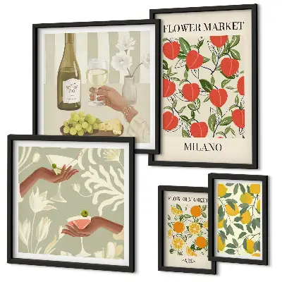 Quadro Galeria de Parede estampa vintage de frutas e flores