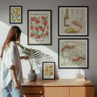 Quadro Galeria de Parede estampa vintage de frutas e flores
