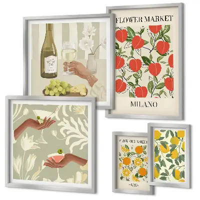 Quadro Galeria de Parede estampa vintage de frutas e flores