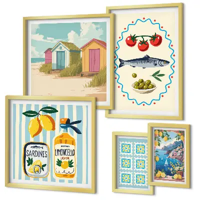 Galeria de quadros para parede tema sabores da culinária mediterrânea