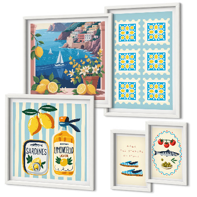 Conjunto de 5 quadros com moldura estilo de sabor da culinária italiana
