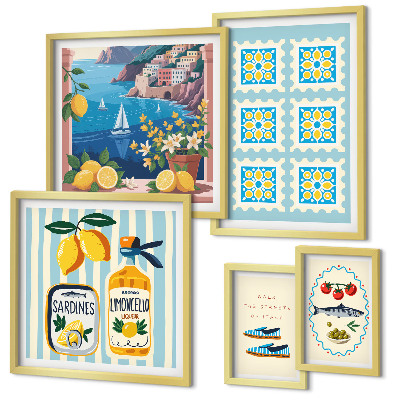 Conjunto de 5 quadros com moldura estilo de sabor da culinária italiana