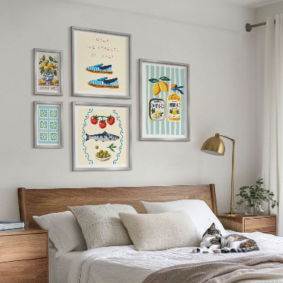 Conjunto de 5 quadros decorativos frutas cítricas da culinária italiana