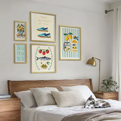 Conjunto de 5 quadros decorativos com tema de frutas cítricas da culinária italiana