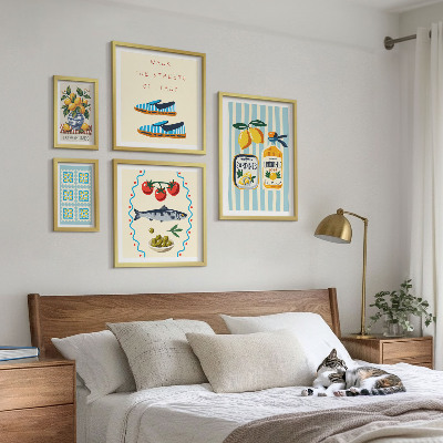 Conjunto de 5 quadros decorativos frutas cítricas da culinária italiana