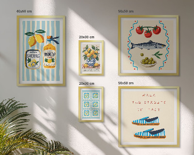 Conjunto de 5 quadros decorativos frutas cítricas da culinária italiana