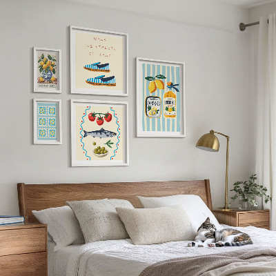 Conjunto de 5 quadros decorativos frutas cítricas da culinária italiana