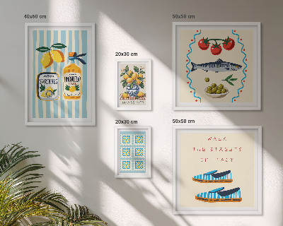 Conjunto de 5 quadros decorativos frutas cítricas da culinária italiana