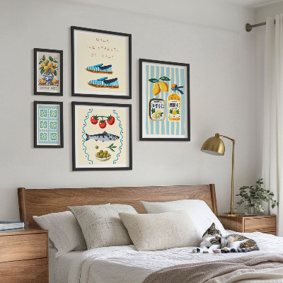 Conjunto de 5 quadros decorativos frutas cítricas da culinária italiana