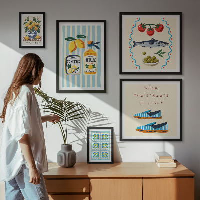Conjunto de 5 quadros decorativos frutas cítricas da culinária italiana