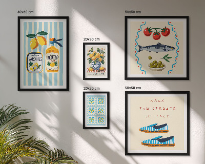 Conjunto de 5 quadros decorativos frutas cítricas da culinária italiana