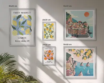 Galeria de quadros para parede com paisagens de frutas vintage