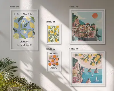 Galeria de quadros para parede com paisagens de frutas vintage