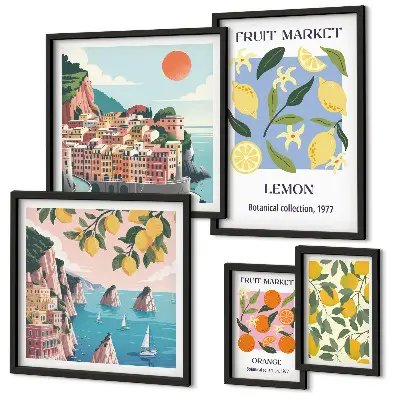 Galeria de quadros para parede com paisagens de frutas vintage