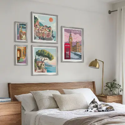 Conjunto de 5 quadros com moldura temática cidades europeias da cultura
