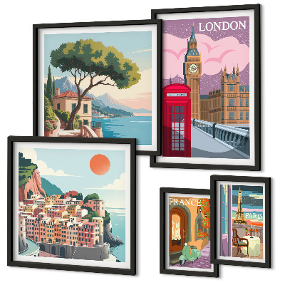 Conjunto de 5 quadros com moldura Cidades europeias da cultura