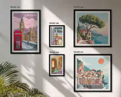 Conjunto de 5 quadros com moldura temática cidades europeias da cultura