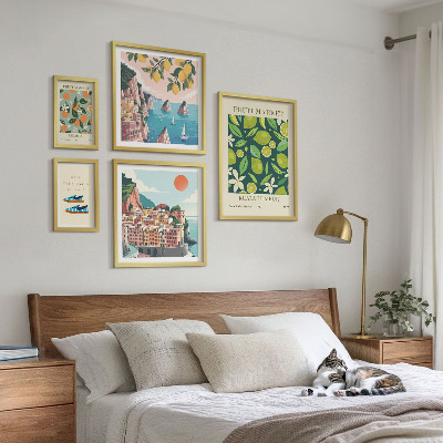 Conjunto de 5 quadros decorativos Férias com Frutas Tropicais