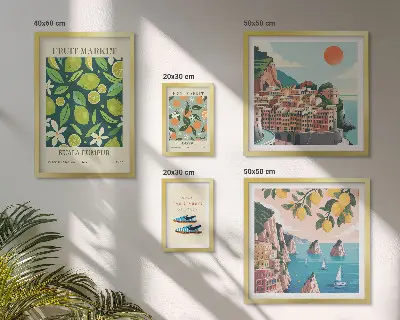 Conjunto de 5 quadros decorativos estampa Férias com Frutas Tropicais