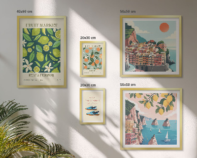 Conjunto de 5 quadros decorativos Férias com Frutas Tropicais