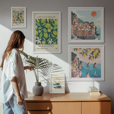 Conjunto de 5 quadros decorativos Férias com Frutas Tropicais