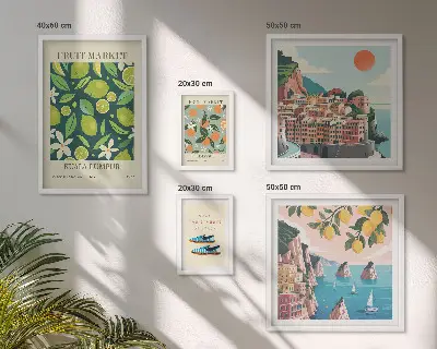 Conjunto de 5 quadros decorativos estampa Férias com Frutas Tropicais