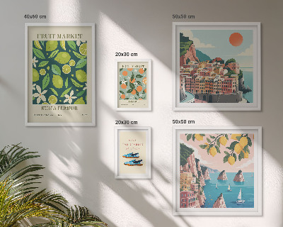 Conjunto de 5 quadros decorativos Férias com Frutas Tropicais