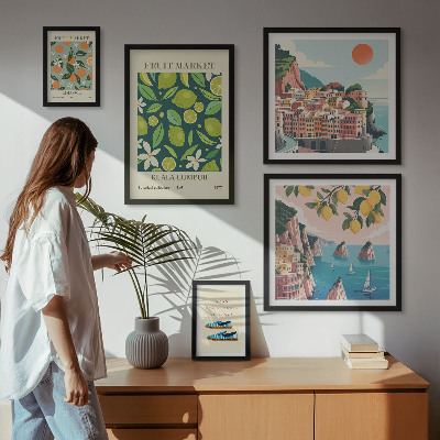 Conjunto de 5 quadros decorativos Férias com Frutas Tropicais