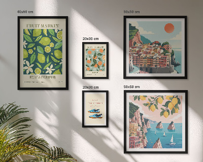 Conjunto de 5 quadros decorativos Férias com Frutas Tropicais