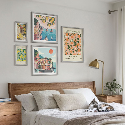 Conjunto de 5 quadros com moldura Mercados de frutas à beira-mar