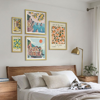 Conjunto de 5 quadros com moldura Mercados de frutas à beira-mar