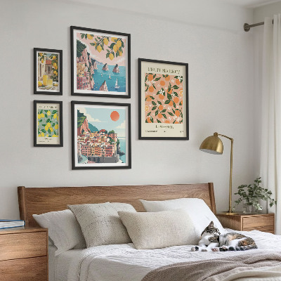 Conjunto de 5 quadros com moldura Mercados de frutas à beira-mar
