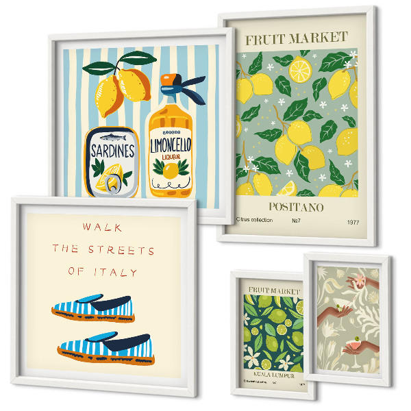 Conjunto de 5 quadros decorativos Inspirações vintage frutadas