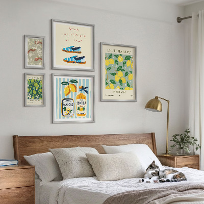 Conjunto de 5 quadros decorativos Inspirações vintage frutadas