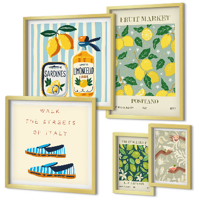 Conjunto de 5 quadros decorativos Inspirações vintage frutadas