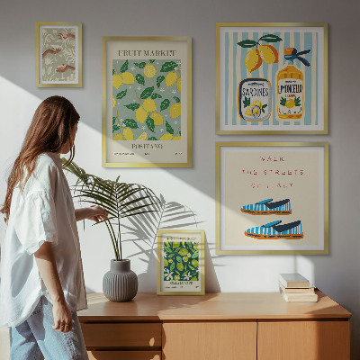 Conjunto de 5 quadros decorativos Inspirações vintage frutadas