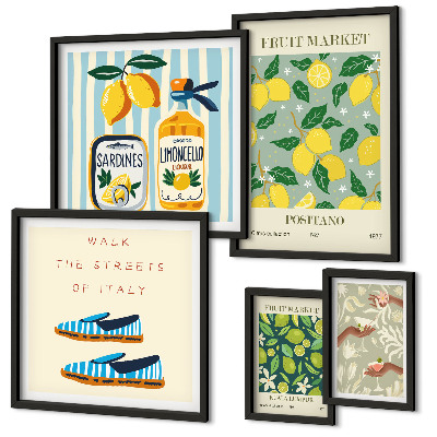 Conjunto de 5 quadros decorativos Inspirações vintage frutadas