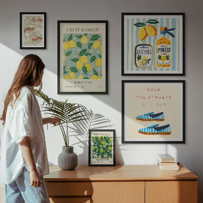 Conjunto de 5 quadros decorativos Inspirações vintage frutadas