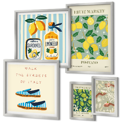Conjunto de 5 quadros decorativos Inspirações vintage frutadas