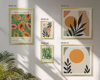 Galeria de quadros para parede com motivos retrô de frutas tropicais