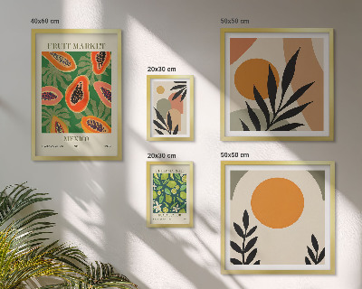 Parede galeria de quadros motivos retrô de frutas tropicais