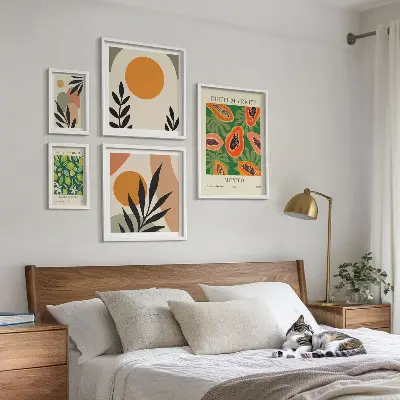 Galeria de quadros para parede com motivos retrô de frutas tropicais