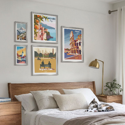 Conjunto de 5 quadros com moldura Paisagens de cidades europeias