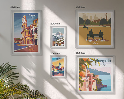 Conjunto de 5 quadros com moldura Paisagens de cidades europeias
