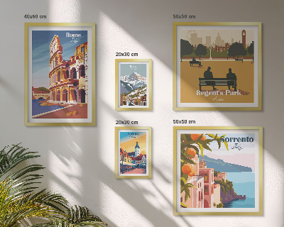 Conjunto de 5 quadros com moldura Paisagens de cidades europeias